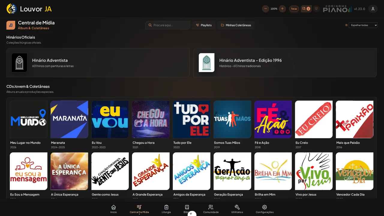 App Web PIANO LouvorJA — álbuns